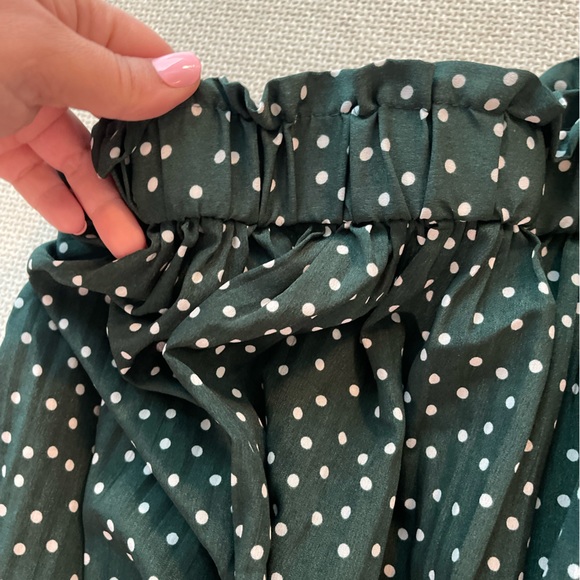 Beautiful High Waist Polka Dot Pleated Skirt Midi Swing Skirt with Pockets - Picture 2 of 4